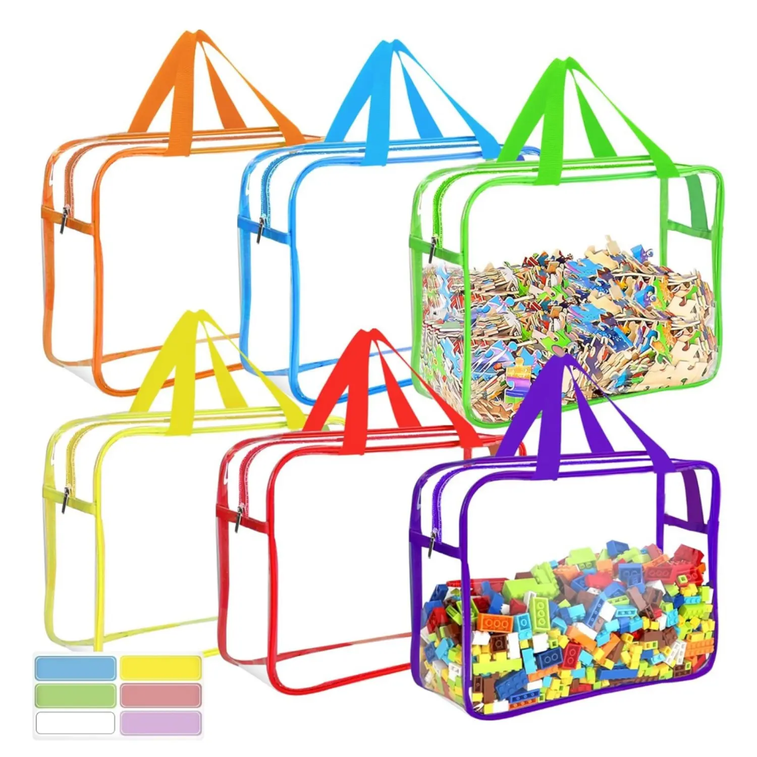 6Pcs Toy Storage Bags, Toy Storage Bags With Zipper, Clear Toy Storage, Toy Bags for Storage, Toy Travel Bag, for Store Building Blocks, Puzzles, Dust-Proof And Waterproof, With Labels - Home Improvement.
