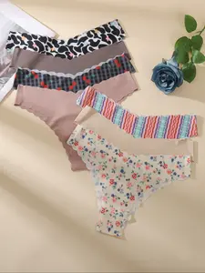 Women's Underwear Set, 7pcs Seamless Breathable Comfort Fitted Design, Diverse Patterns & Colors, Ideal for Daily Wear, Seamless Panties Set