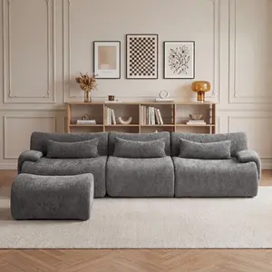 116.92" Modular Cloud Sectional Sofa, Dark Gray Chenille Couch That Splits Into 3 Separate Single Chairs with Ottoman, Reconfigurable Deep Seat Sofa