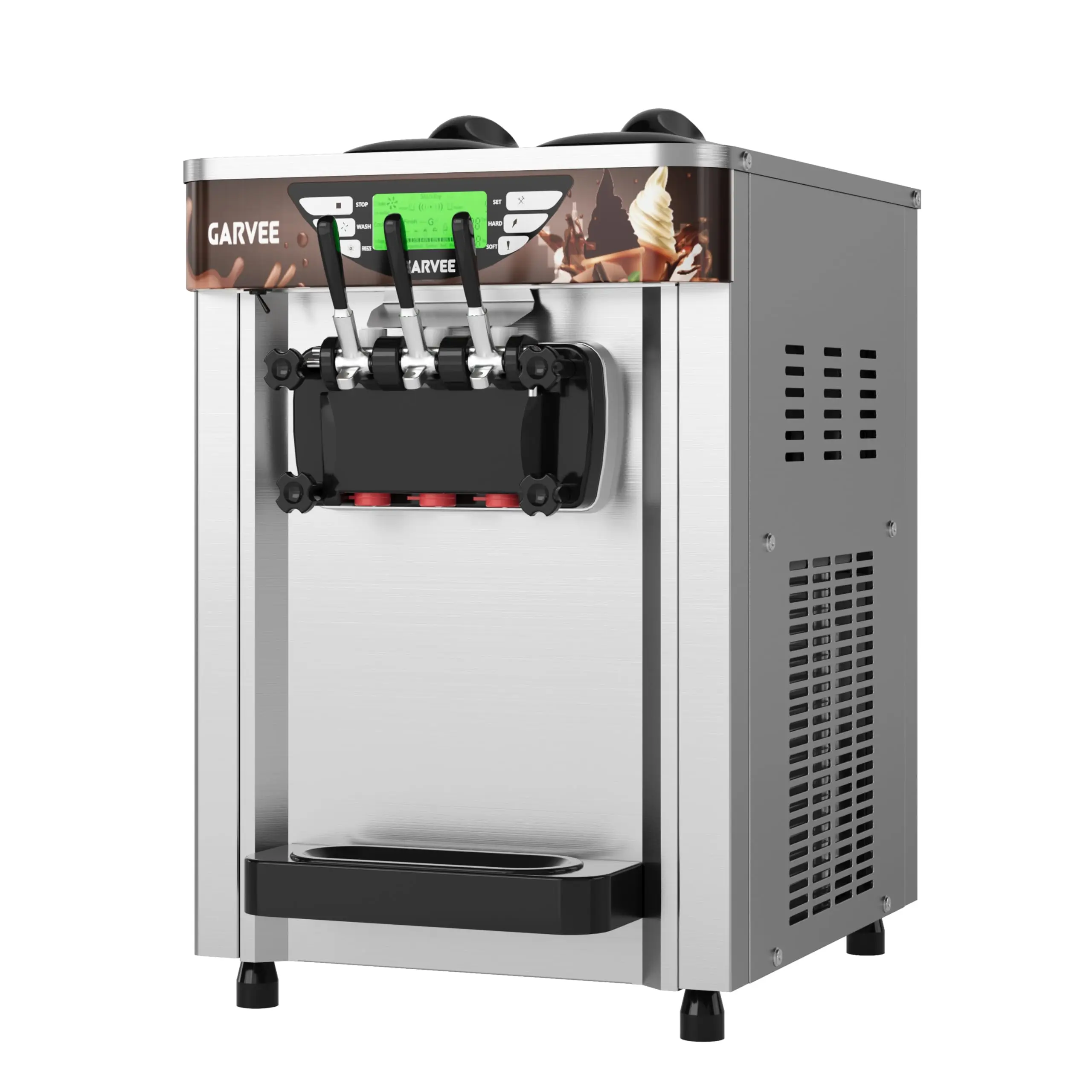 GARVEE 2+1 Flavors 1800W Commercial Soft Serve Ice Cream Machine, 5.8-7.9 Gal/H Soft Serve Ice Cream Maker with LED display, Self-Cleaning, High Productivity Equipment for Restaurants & Snack Bar