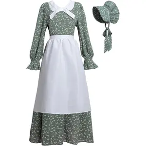 Colonial Prairie Dress Women Floral Amish Dresses Pilgrim Costume