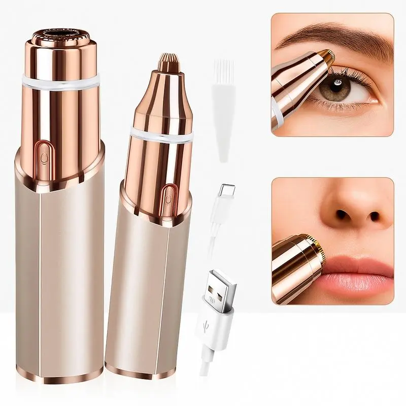 Eyebrow & Facial Trimmer: 2 in1 Rechargeable Facial Hair Removal & Eyebrow Shaver - Body Razor with Built-in LED Light