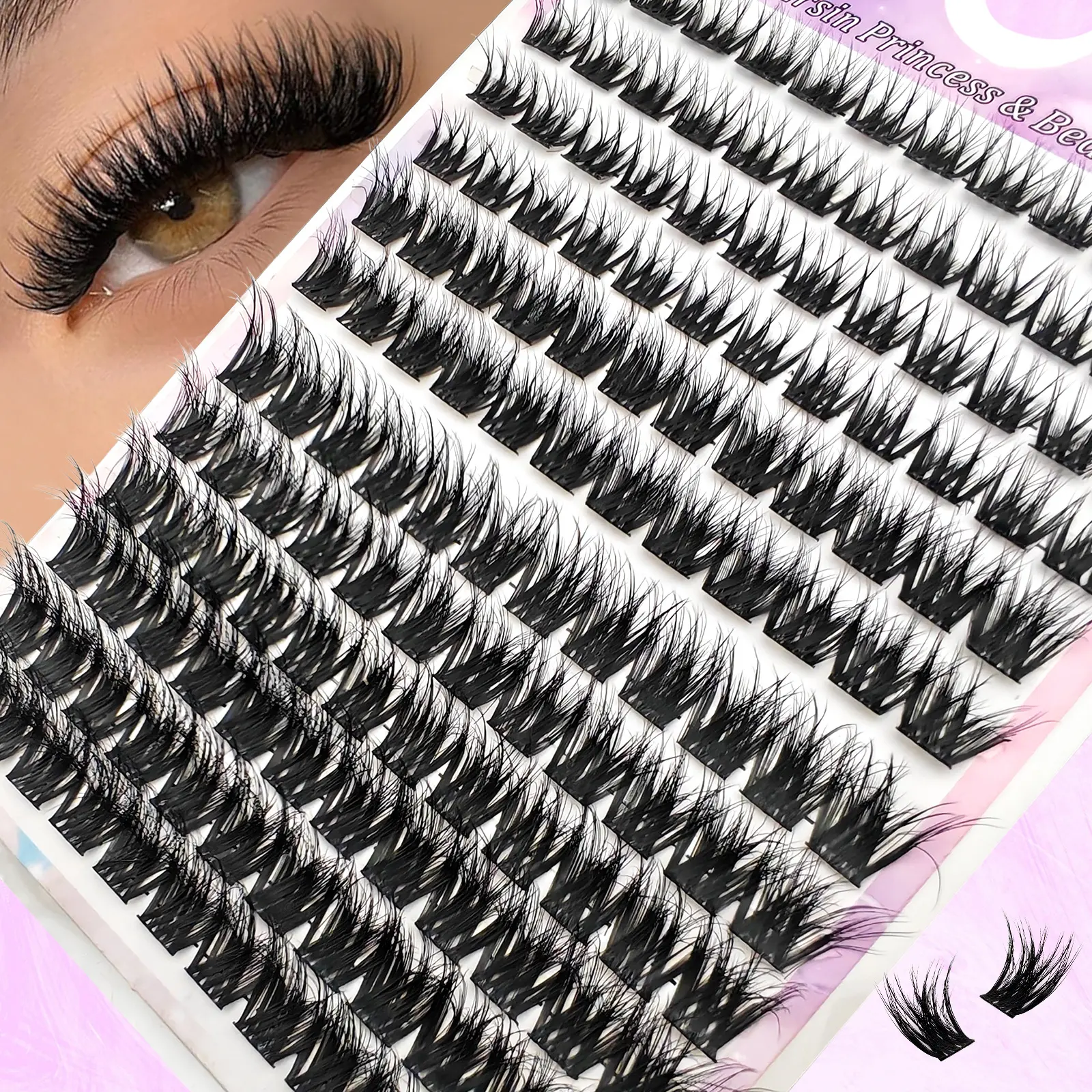 144 Pcs Mixed Length (8-14mm) Eyelash Extensions, Dense Curled Fluffy 3D Fake Lashes, Anime Cosplay Suitable for Various Occasions, Eyelash Clusters