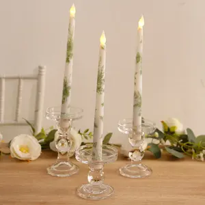 6-Pack LED Flameless Taper Candles – 11" Battery Operated Flickering, White & Sage Green French Toile Design