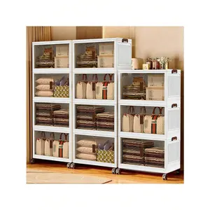2/3/4/5layers Plastic Storage Bins With Lids Wide Extra Large Storage Cabinet, Collapsible Stackable Containers With Wheels, Foldable Organizer System For Closet, Bathroom, Home, Office, Dorm