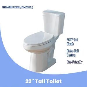 Marevia 22 Inch Extra Tall Toilet for Seniors - Elongated Comfort Height Bathroom Toilet, 21.5" High Seat for Knee Pain Relief, Powerful 360° Jet Siphon Flush, 1.28 GPF Water Saving