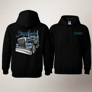 Stay Loaded Hoodie with 2 Sides Graphic, Chrome Semi Truck Back Print with Blue Accent Highlights and Script Logo, Front Stay Loaded Apparel Chest Logo, Soft Cotton Blend Hoodie, Streetwear Apparel for Men and Women, Gift for Truckers and Diesel Enthusias