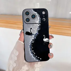 Black and white swan pattern, drop-proof and non-slip TPU full-coverage lens phone case, compatible with iPhone 17, 16, 15, 14, 13, 12, 11, XS, X, Samsung and other models. Makes a great gift for friends or family.