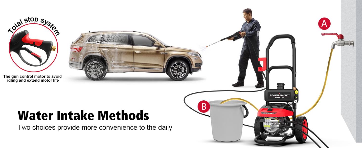 PowerSmart Gas Pressure Washer 3300 PSI, 2.5 GPM, 201cc, 3800W with Onboard Soap Tank, Metal Spray Wand, 5 Nozzle for Cleaning Equipment, Decks, Driveways, Two Story Homes, Paint prep, DB1050