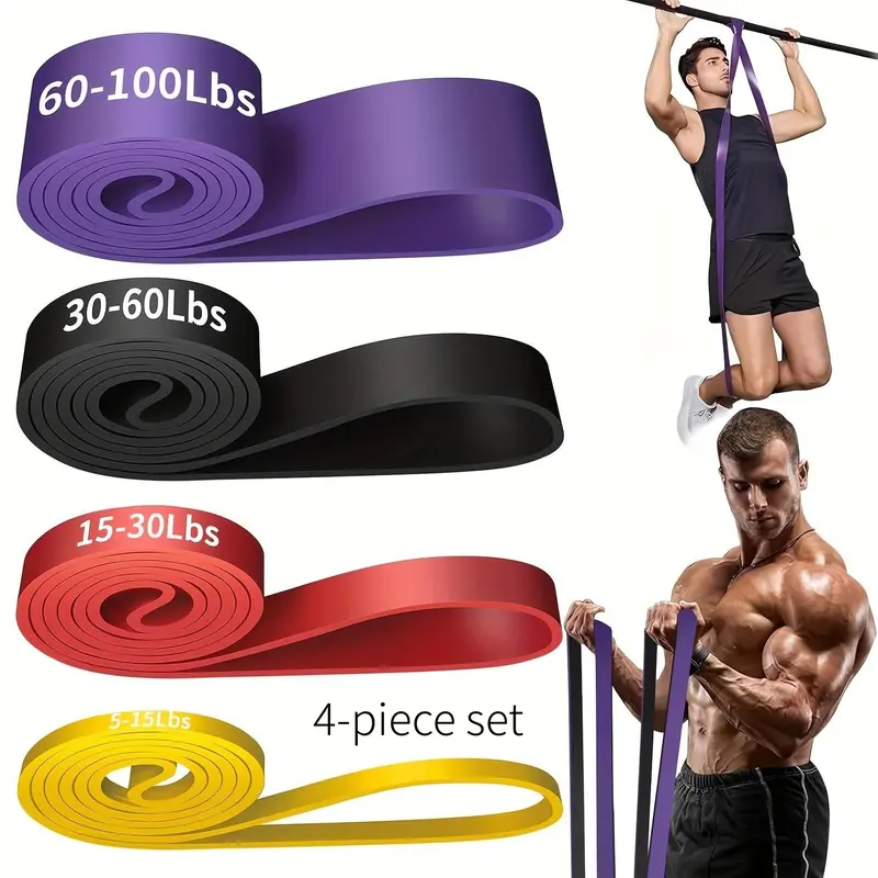 4 Counts Resistance Bands Set, Workout Exercise Bands and Pull-Up Assist Bands for Leg Strength Training, Muscle Building and Body Shaping, Home Fitness Equipment for Men and Women, Workout Accessories, Working Out Equipment, Home Workout Equipment