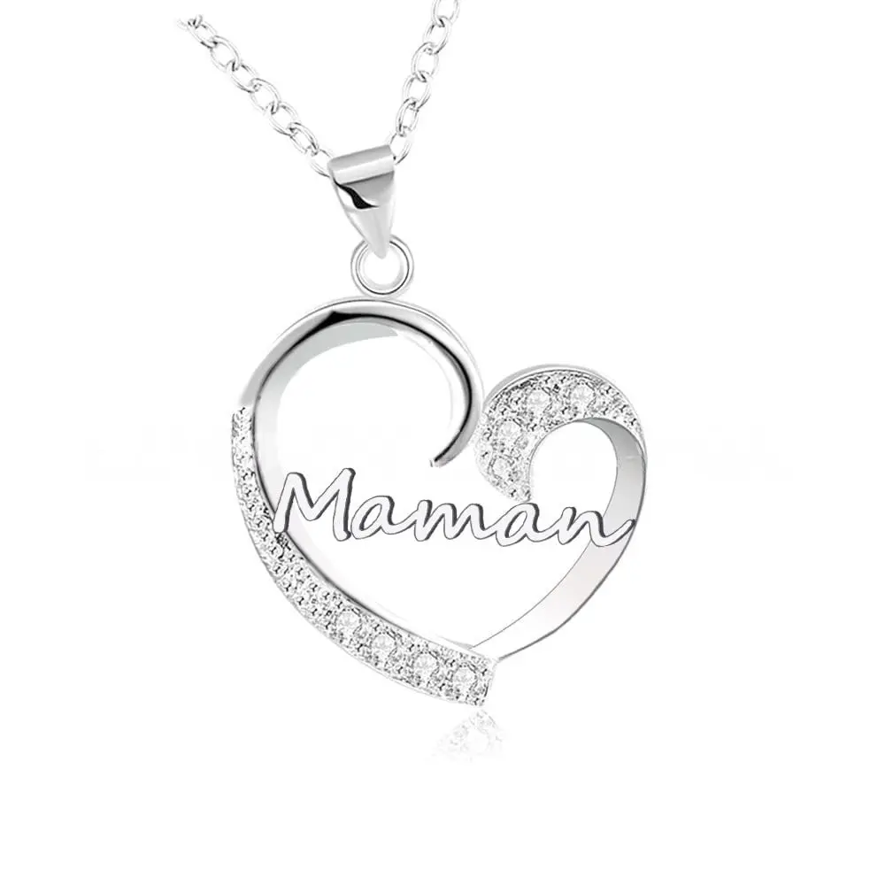 Heart-Shaped S925 Sterling Silver Necklace with Diamonds, Mother's Day Gift, Collarbone Chain, Elegant Jewelry for Women