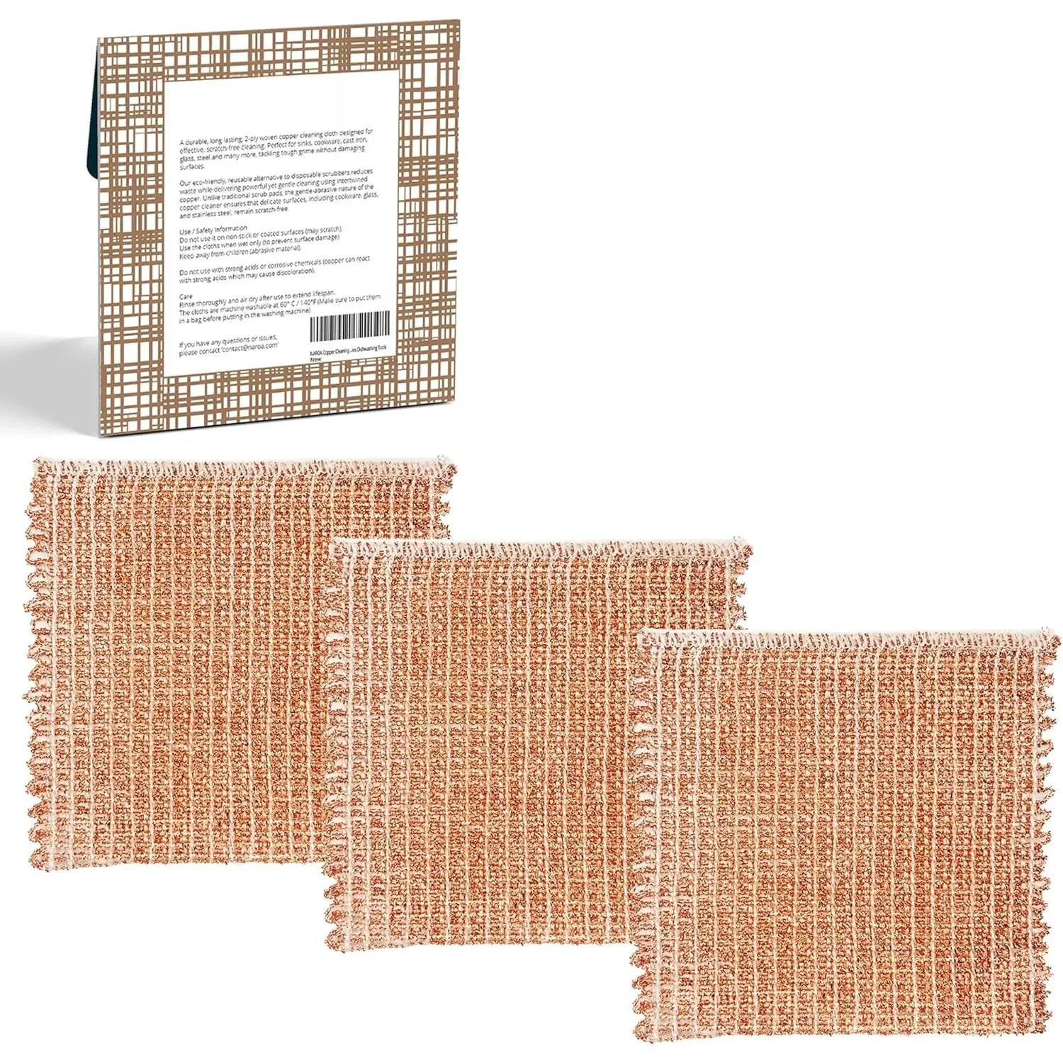 Copper Scrubbing Pads 3 Pack | 2-Ply Non-Abrasive Metal Mesh  |  Copper Cleaning Cloth for Stainless Steel, Pots, Pans, Cast Iron | Kitchen Supplies Dishwashing Tools