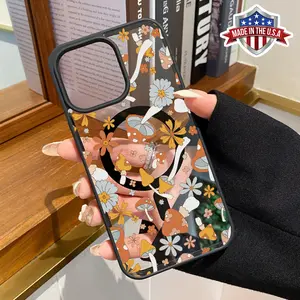 Charming Mushrooms Pattern Magnetic Phone Case Supports Wireless Charging for iPhone 15 16 14 Pro Max 13 12 11 XR XS Plus Shockproof Non Slip Protection Silicone Transparent Acrylic Cover Cellphone Protective