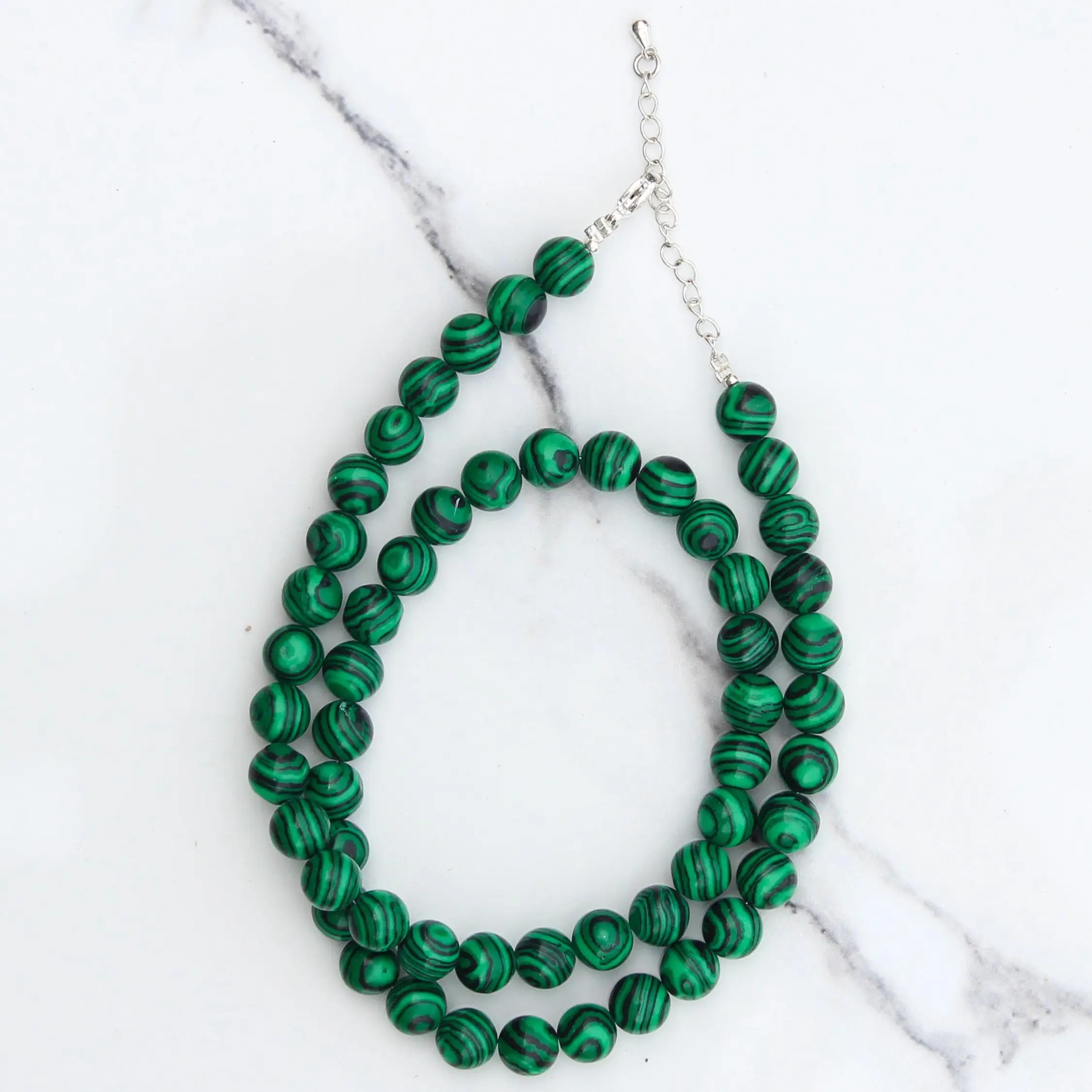 Genuine Malachite Beads Necklace / Handcrafted Adjustable Mala Necklace / 8 MM Round Smooth Beaded Necklace Jewelry For Her - AS & JG