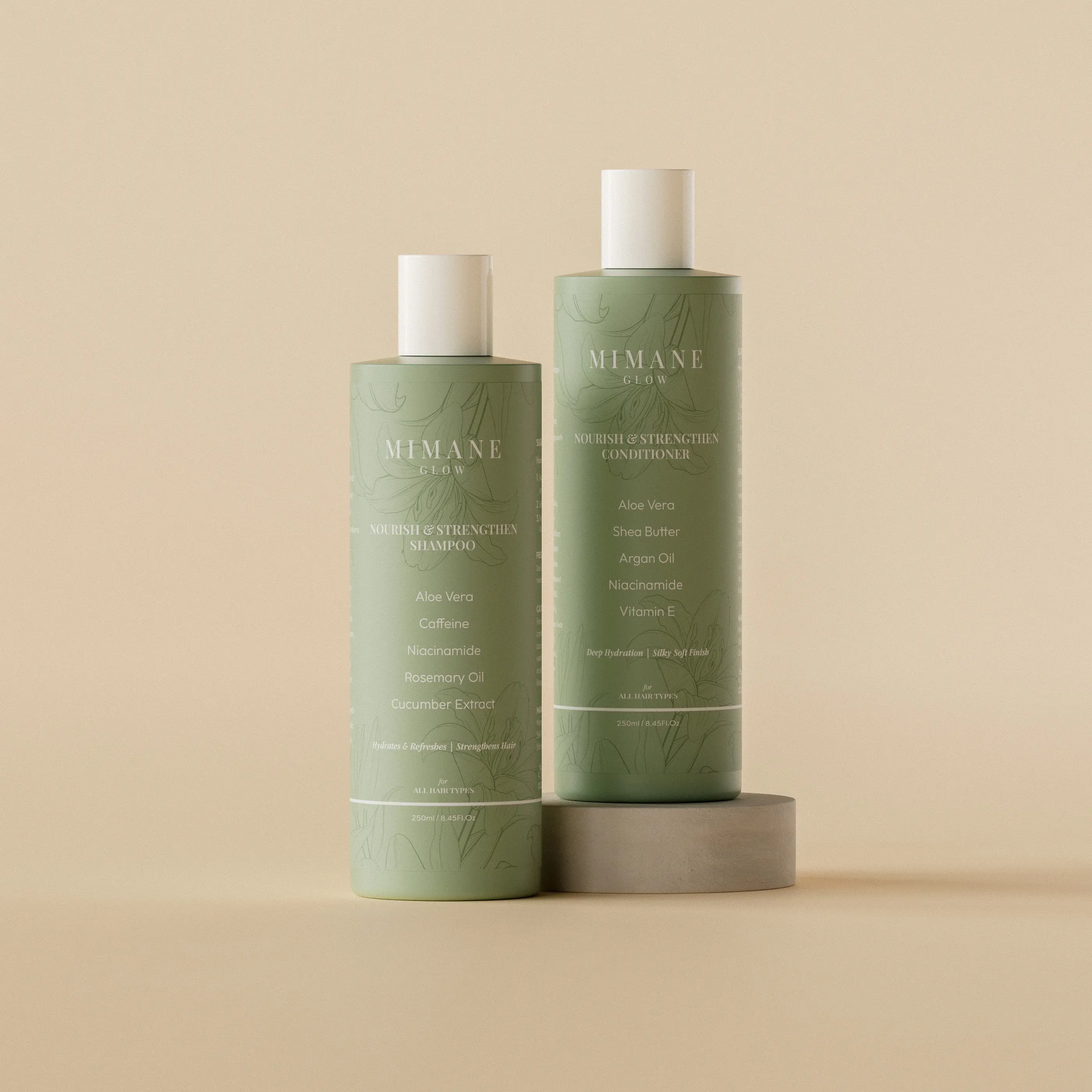 Mimane Glow - Nourish & Strengthen Duo - Sulfate-Free Shampoo & Conditioner Set with Aloe Vera, Jojoba Oil, Rosemary Oil, and Shea Butter for All Hair Types