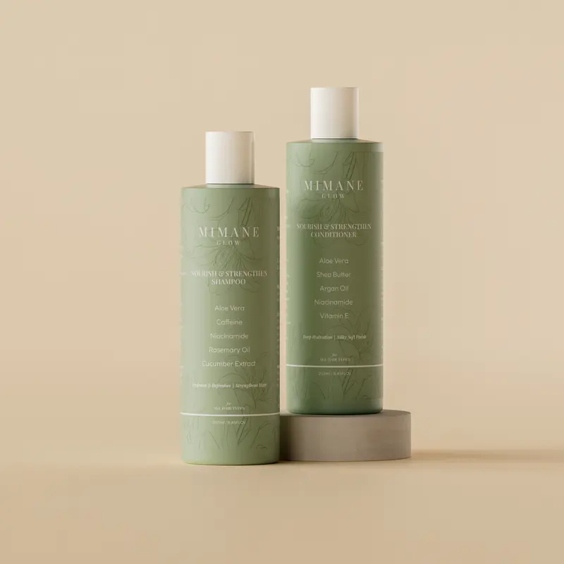 Mimane Glow - Nourish & Strengthen Duo - Sulfate-Free Shampoo & Conditioner Set with Aloe Vera, Jojoba Oil, Rosemary Oil, and Shea Butter for All Hair Types