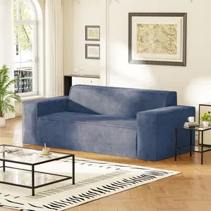 Swbvs 3-Seater Corduroy Memory Foam Sofa-in-a-Box, No-Installation Deep Seat Modern Sofa, Easy-to-Transport Couch for Living Room, Apartment, Grey