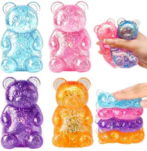 4 Pack Gummy Bear Squishy with Glitter Liquid Filling, Stress Bear Squishy, Squishy Toys for Kids, Stress Balls Valentines Day Gifts Birthday Gifts Party Favors-Rosy #SummerWins #DealsForYouDays