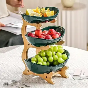 3 Tier Wooden Fruit Bowl, 1 Count Creative Fruit Display Stand, Fruit & Vegetable Storage Rack for Home Kitchen & Living Room Decor, Organiser