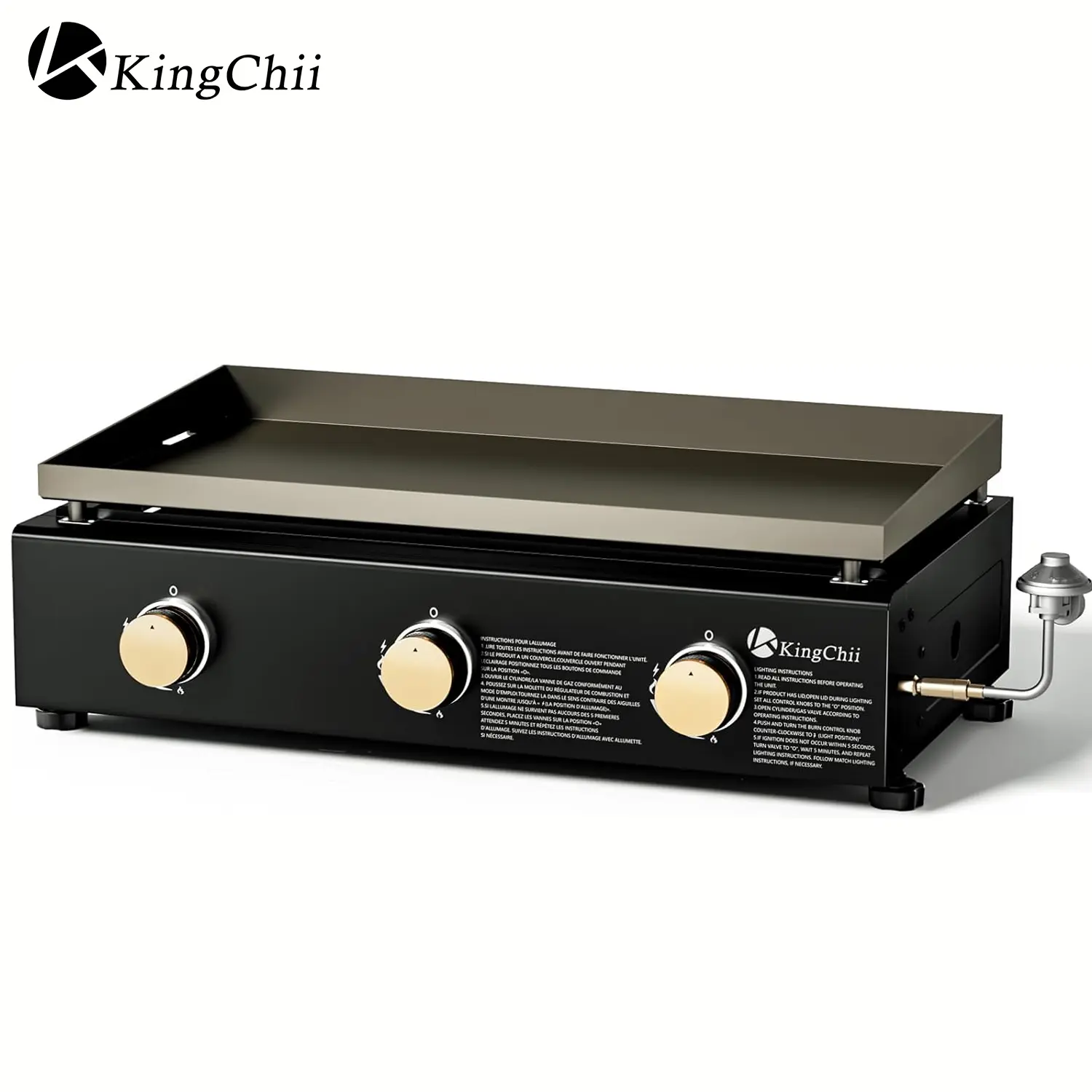 KingChii 28-Inch Steel Tabletop Gas Griddle, 3-Burner Portable Flat Top Grill with Rear Grease Trap, Propane