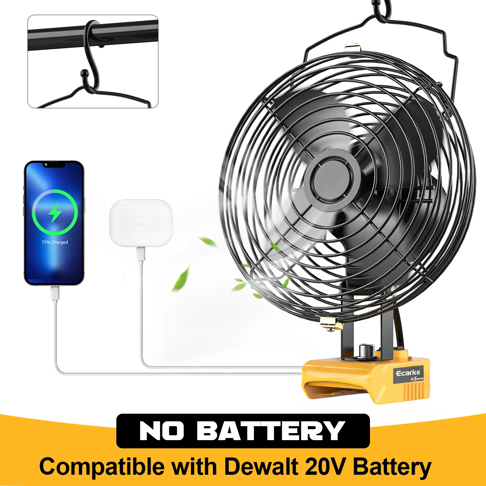 Jobsite Fan for Dewalt 20V Li-ion Battery, Battery NOT Included, for Industrial, Outdoor, Camping , Construction Site Cooling Jobsite Fan for Dewalt 20V Li-ion Battery, Battery NOT Included, for Industrial, Outdoor, Camping , Construction Site Cooling