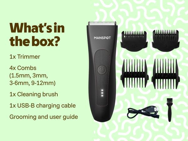 Manspot 4 in 1 Electric Bodyand Hair Shaver - Groin Hair Trimmer, Ball Trimmer for Men with Replaceable Ceramic Blade Heads, USB Recharge, 90 Minutes Shaving,Waterproof, Safe & Gentle Trimming, Quick Gifts
