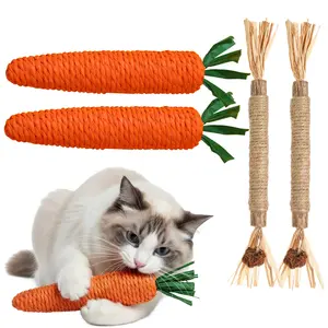 4PCS Cat Toys Set - Orange Carrot Cat Chew Toys & Silvervine Sticks Cat Toys, Natural Interactive Sisal Carrot Cats Toy with Rattle Beads, Indoor Cats and Kittens Teething Toys for Aggressive Chewers