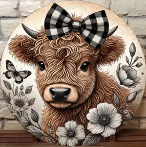 Rustic Farmhouse Decor Featuring Highland Cattle and Butterflies Aluminum Wall Plaque Waterproof and Rust Resistant 2D Art for Any Room