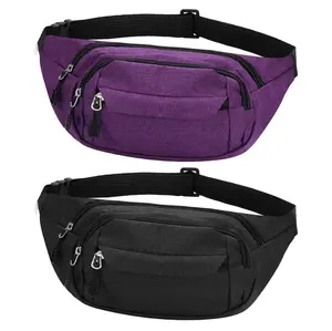 2 Pack Fanny Packs for Men and Women Water Resistant Oxford Fabric Waist Bag with 3 Zipper Pockets Adjustable Strap for Outdoor Sports Travel Hiking Running