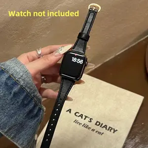 Vintage Synthetic Leather Strap for Apple Watch, Metal Horseshoe Buckle, Breathable Design, Compatible with Series 1-11, 38mm-49mm, Electronic Gadgets
