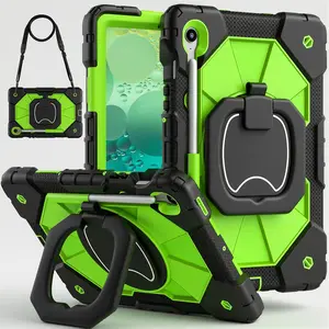Shockproof, Protective Case, Tablet Accessories for Samsung Galaxy Tab S11 & A11 Plus, Compatible with Tab A9+/A9 8.7"/S9 FE - with Screen Protector Rotating Stand Pencil Holder Shoulder Strap Full-Body Drop Protection Cover - Black+Green