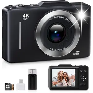Digital Camera, FHD 1080P  Camera Digital with 16x Zoom Anti Shake, 32GB Card, 4K 48MP Portable Compact Point and Shoot Cameras,  Small Camera for Teens Beginner  Present