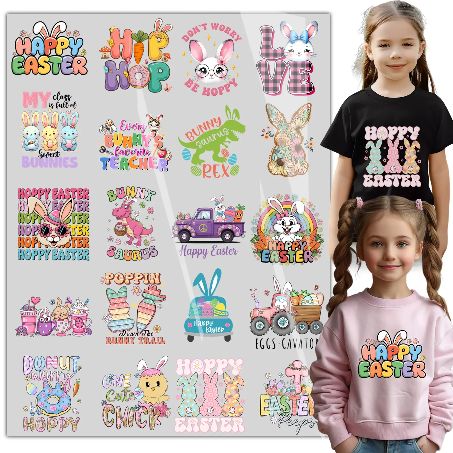 20sheet Easter Iron on Decals for T Shirts Heat Transfer Design, Bunny Iron on Transfers Appliques Crafts with Egg Pattern Iron on Patches for Easter Clothing Hoodies, DIY Supplies Ready to Press for T-Shirt/Bag/Pillow