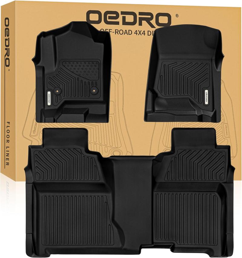 YITAMOTOR Black TPE All-Weather Floor Mats for Chevy Silverado/GMC Sierra 1500 Crew Cab, Chevy Silverado/GMC Sierra 2500 HD/3500 HD Crew Cab 1st & 2nd Row Non-Slip Snap-in Clips Sturdy Durable Pet-Friendly Car Accessories Truck Protector