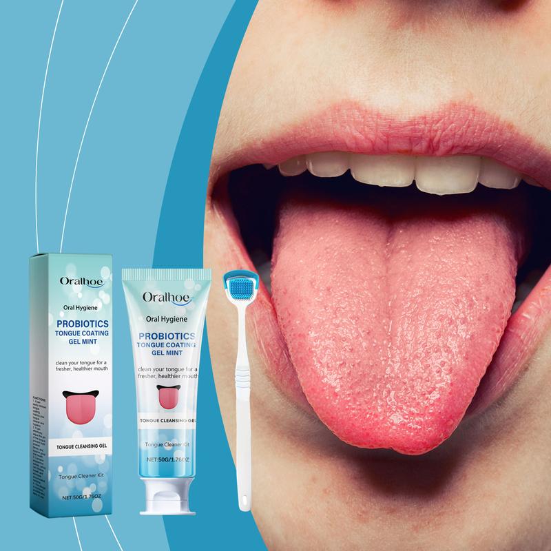 Tongue coating cleaning set: Gently cleans food residues on the tongue surface and provides oral care  Cleansing coconut mint teeth brush
