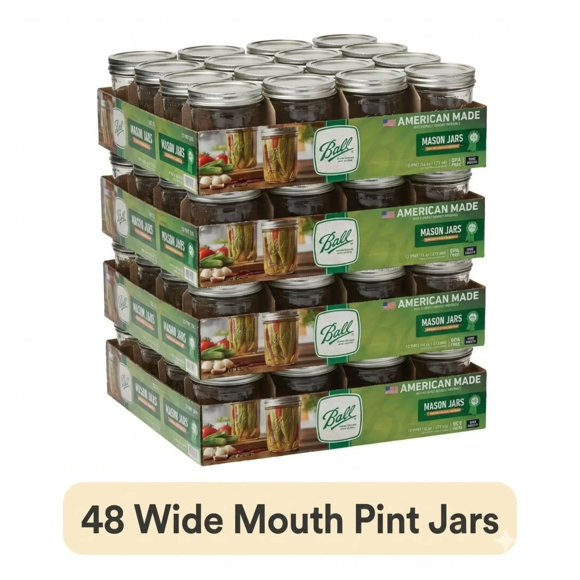 (4 pack) Ball, Glass Mason Jars with Lids & Bands, Wide Mouth, Clear, 16 oz, 12 Count