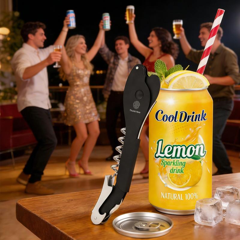 Ikkle All-Purpose Portable Can Opener Ideal for 7.5 to 25 oz. cans of beer, soda, and wine Beer bottle opener Kitchen essential Smooth aluminum surface Effortlessly opens cans without leaving debris Safe and portable Reliable non-slip design