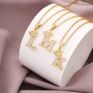 Crown 26 English Letters Necklace Stainless Steel Clavicle Chain Girls Birthday Gift daily wear