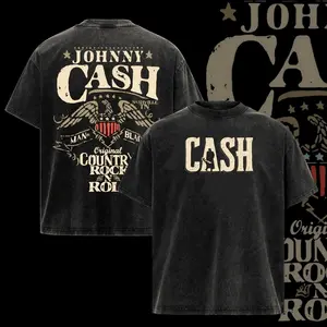 Menswear Vintage Johnny Cash Country Rock N Roll Retro Music Tee, Men's Short-Sleeve Round Neck Streetwear Top for Music Lovers, Casual Comfy Style Shirt