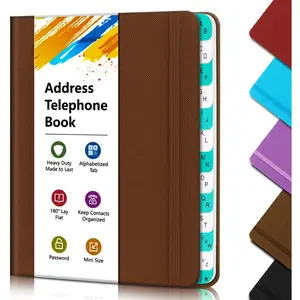 Address Book with Alphabetical Tabs, Hardcover Telephone Book, Hardback Cover Small Portable Address Book-Record Contacts, Special Dates and Internet Login Passwords, 6.1x4.7" -Brown