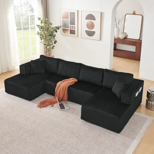 Black + Corduroy + 5-Seater + (Storage Pocket)