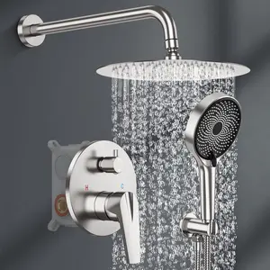 Wiserset Rainfall Shower System 10in Pressure Balance Handheld 3 Modes Shower Head System with Handheld 3 Modes Shower Faucet Set Complete Stainless Steel Brushed Nickel