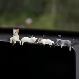 Cute Lazy Cat Figurine Set, Kawaii Mini Cat Ornaments for Desk & Monitor, Aesthetic Cat Decor for Cat Lovers