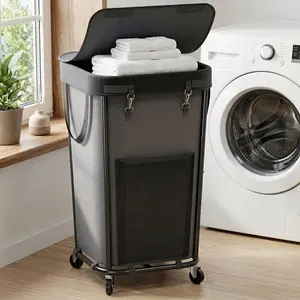 160L Rolling Laundry Basket with Wheels & Removable Bag - Easy-Move Hamper for Bathroom and Laundry Room (160L Black)