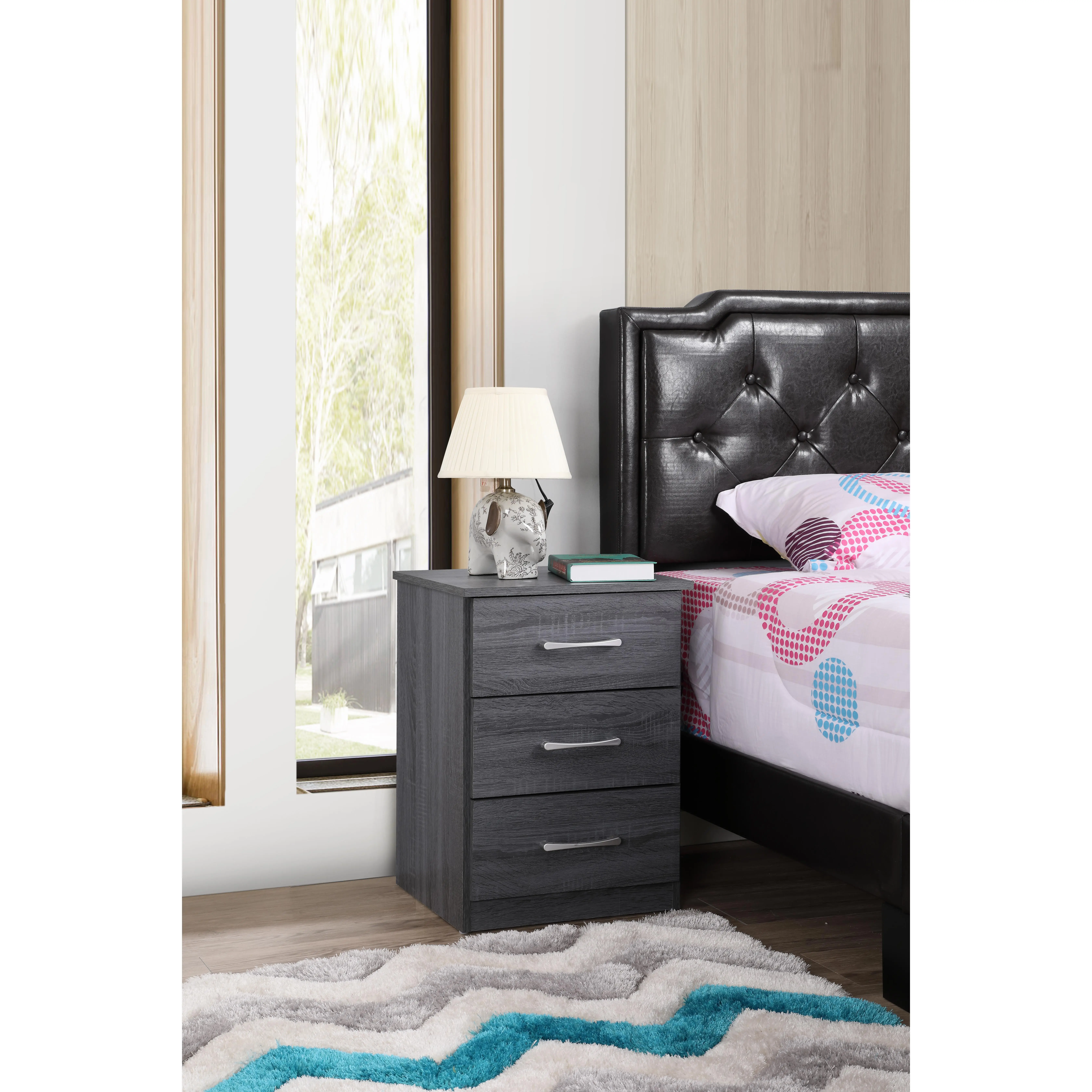 Dreamzon Solid Modern Gray Furniture Nightstand - 24x18x16 in Easy-Setup Contemporary Bedroom Bedside Table with Drawer for Interior Organization, Side Tables