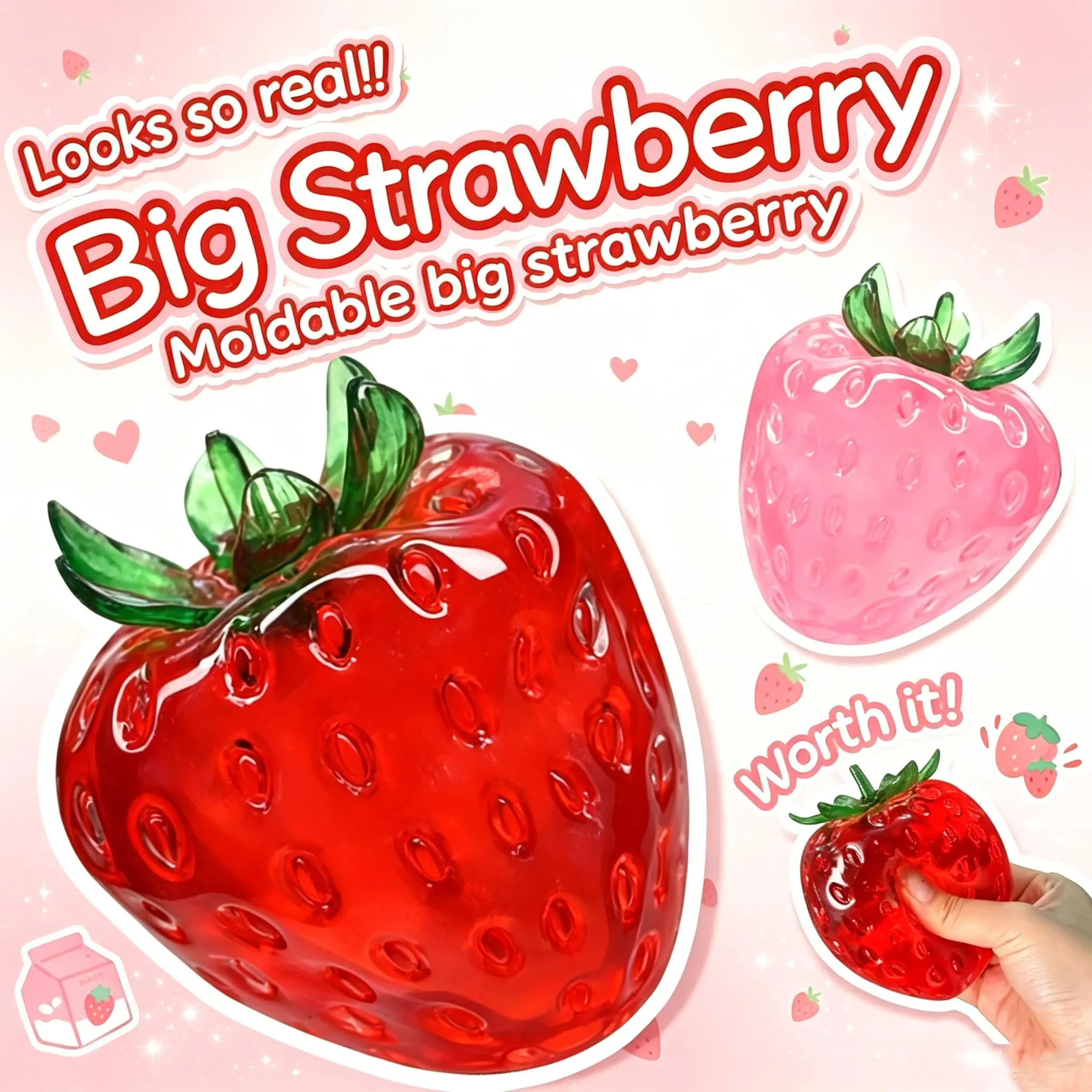 7cm Strawberry Squeeze Toy – Soft, Malleable Stress-Relief Toy; Ideal for Party Favor Bags and Home Use