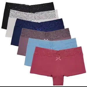 6 Pcs WOMEN'S LACE B0YSHORT PANTIES-SOFT STRETCH, HIGH WAIST , NO SHOW