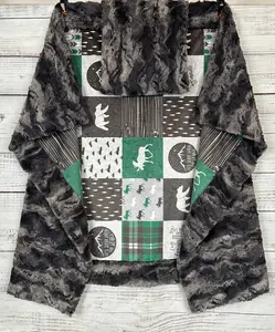 Let's Sleep Under the Stars Green and Gray Patchwork on Nine Iron Luxe with Pillowcase  Child Size 40x61 Minky Blankety