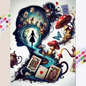 1 set of DIY diamond painting kit, 5D diamond art set, DIY decoration Alice, mushroom, playing cards mosaic, diamond art, DIY art home decoration