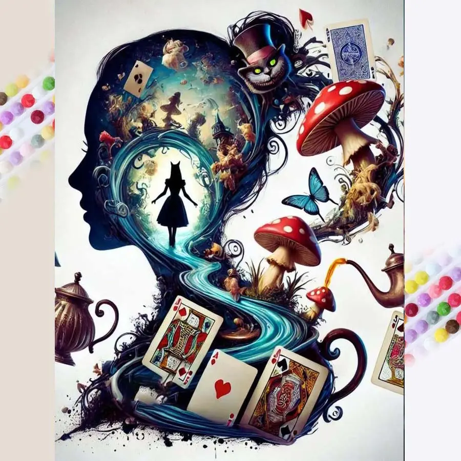 1 set of DIY diamond painting kit, 5D diamond art set, DIY decoration Alice, mushroom, playing cards mosaic, diamond art, DIY art home decoration